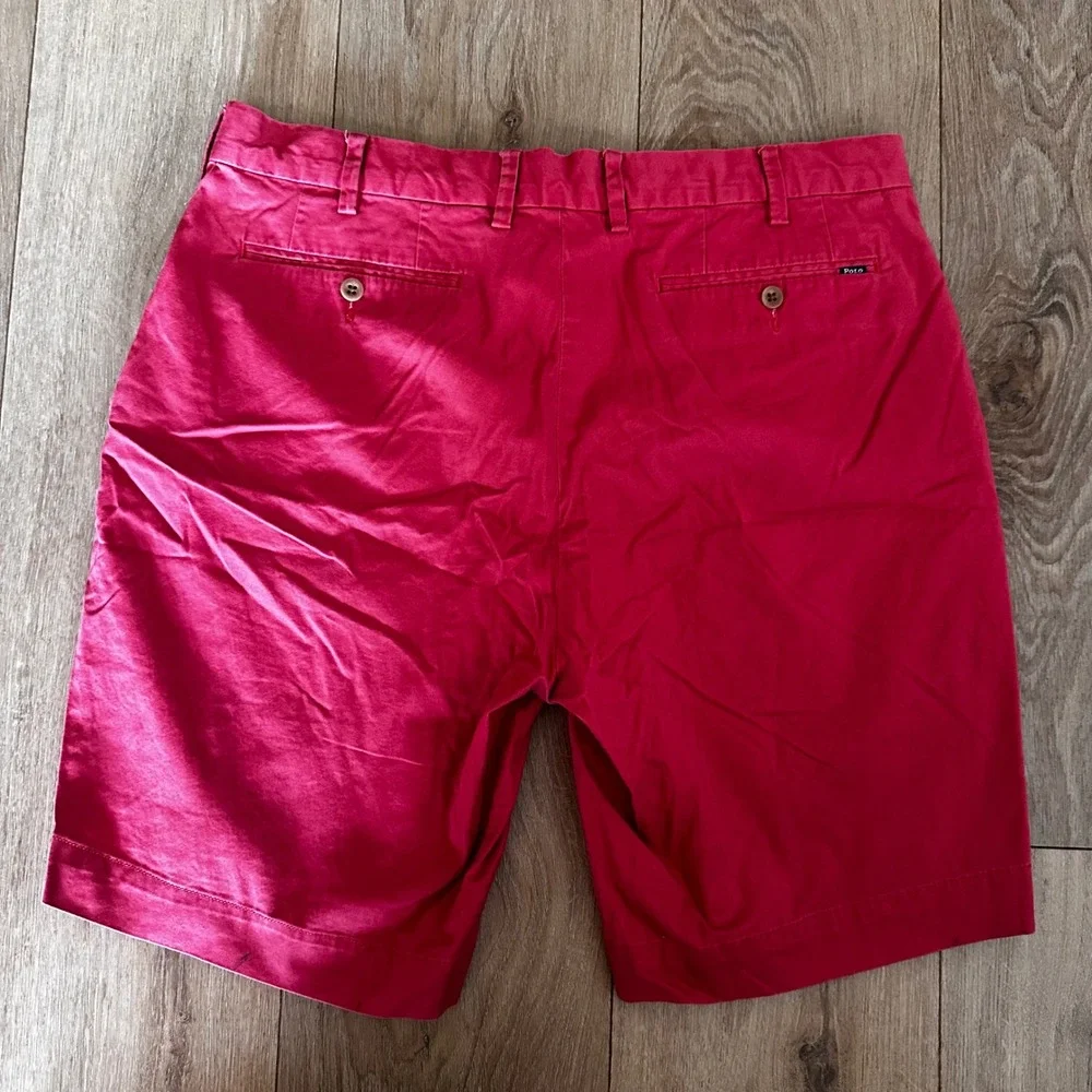 Polo Ralph Lauren Mens Red Stretch Chino Shorts Size 34 Cotton Blend Flat Front
